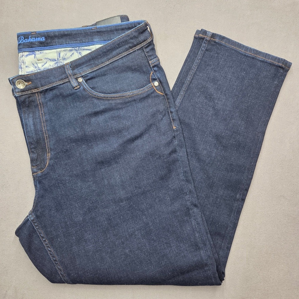 Tommy Bahama Indigo Palms Jeans Mens 44x32 Dark Wash Straight Leg Denim BT124495